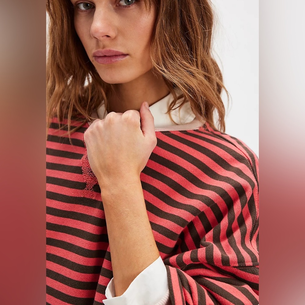 NWT Free People Classic Striped Oversized Crewneck Sweatshirt